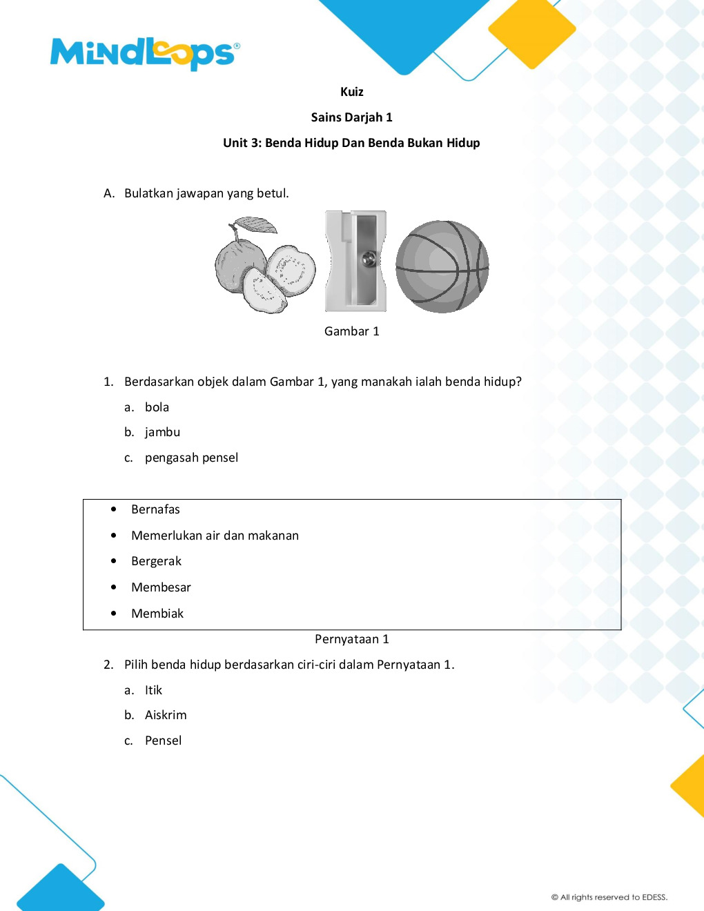 Unit 3 - Benda hidup dan benda bukan hidup