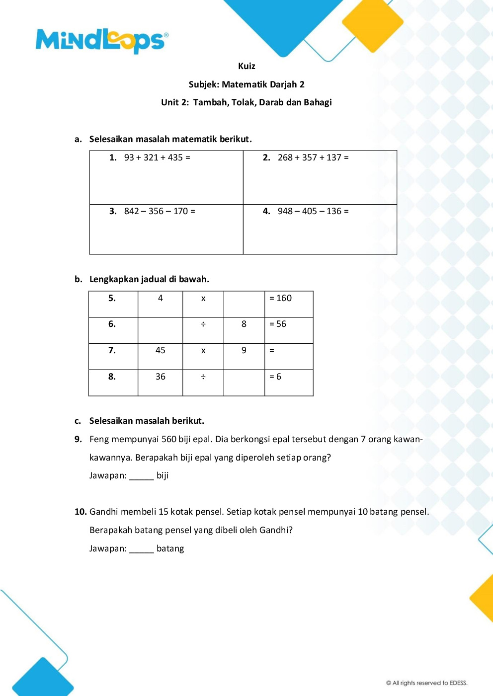 Topik 2 - Tambah, tolak, darab dan bahagi