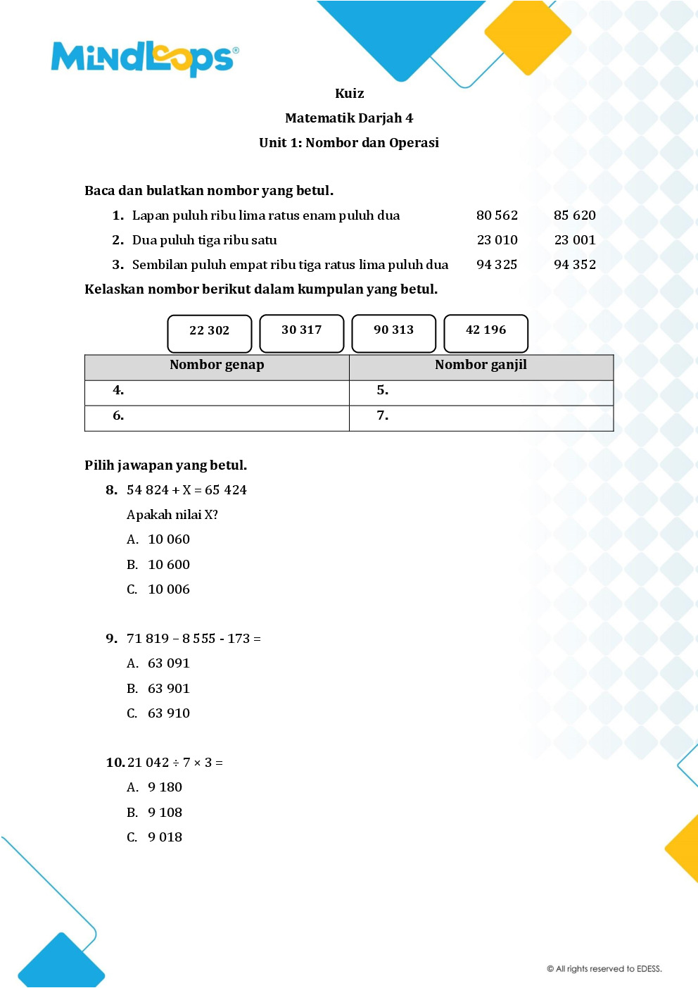 Topik 1 - Nombor dan operasi