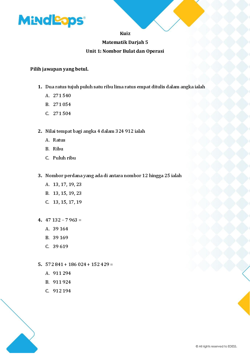 Topik 1 - Nombor bulat dan operasi