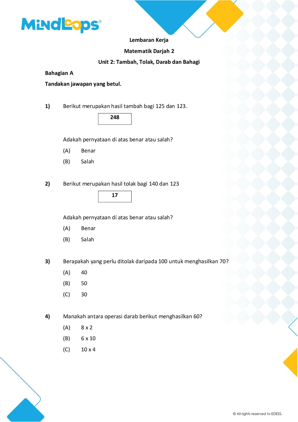 Topik 2 - Tambah, tolak, darab dan bahagi