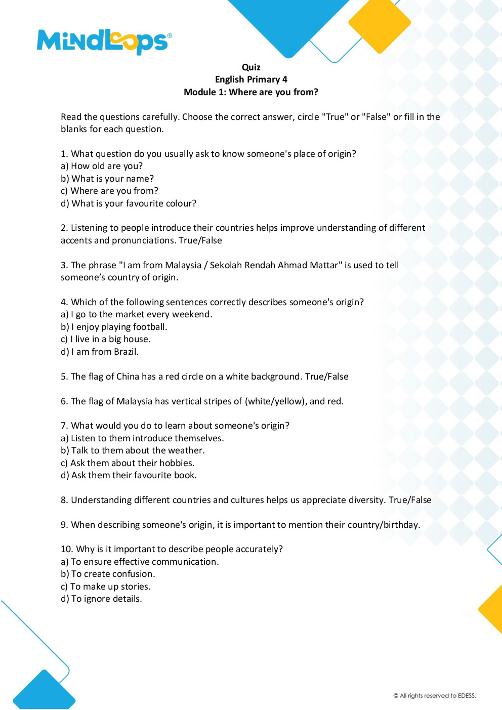 Module 1 - Where are you from?